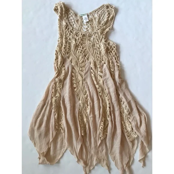 Vivid Importers of NY Women’s Tan Sleeveless Boho Crochet Swimsuit Coverup Small - Picture 5 of 5